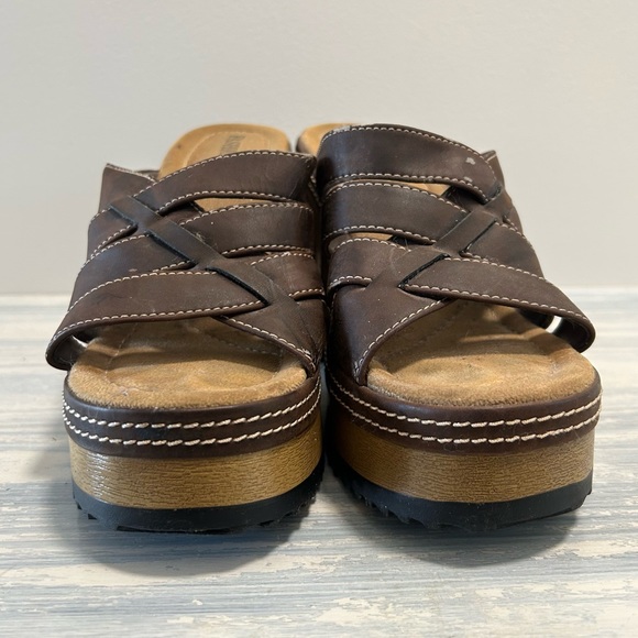 Vintage Chunky heel slide on brown Y2K 1990’s platform sandals by fashion bug - Picture 2 of 11